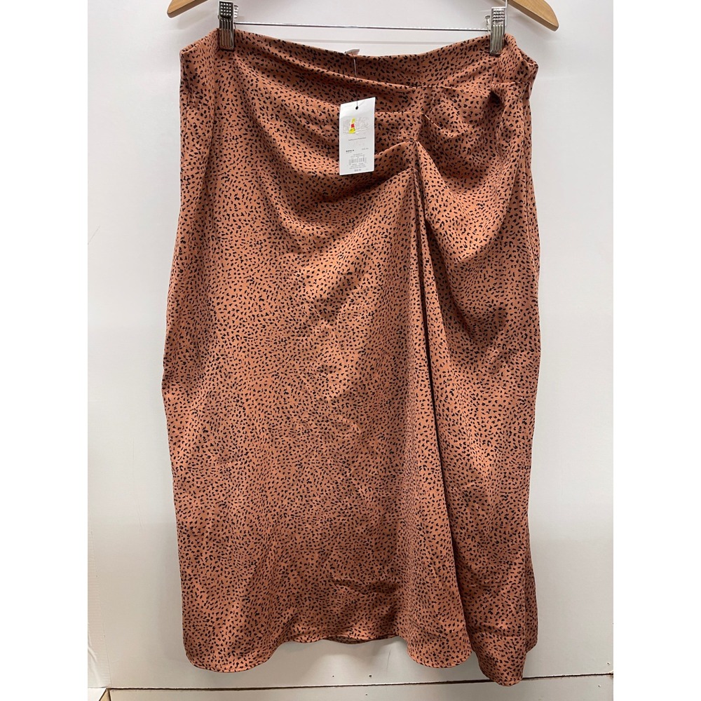 Nine West Womens XXL Terracotta Animal Print Draped Ruched Midi Skirt NWT